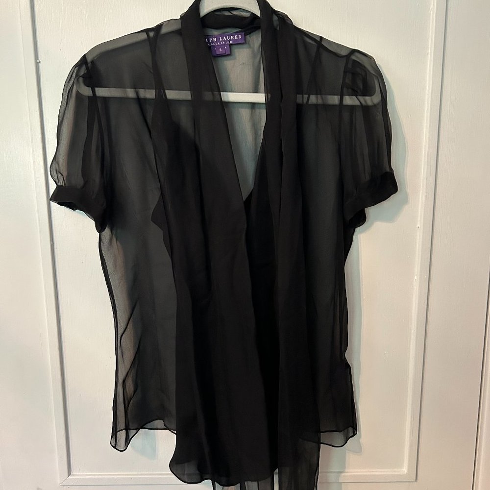 Ralph Lauren Sheer Button and Bow Top